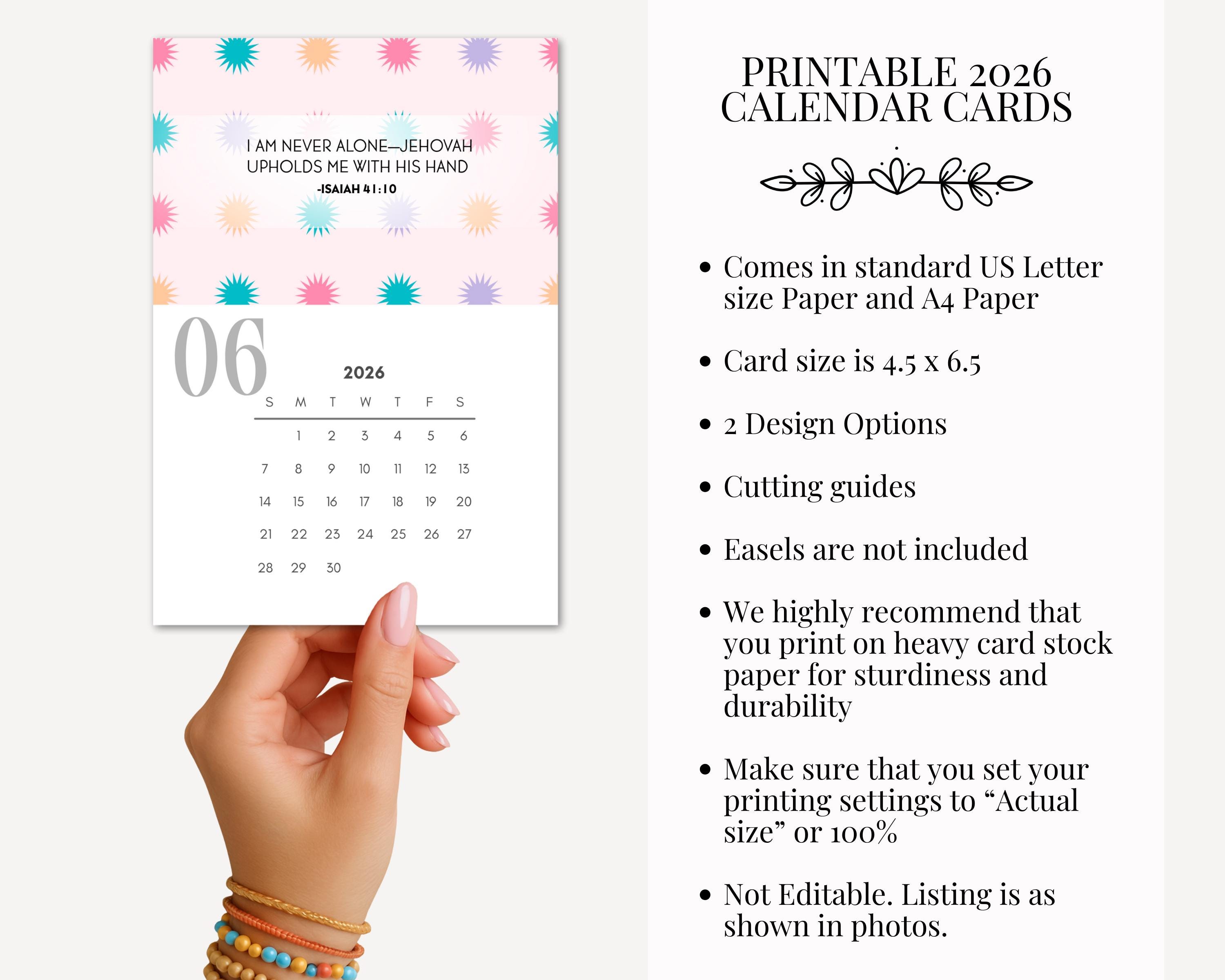 2026 Bible Scripture Affirmations Printable Calendar Cards JW Christian ...
