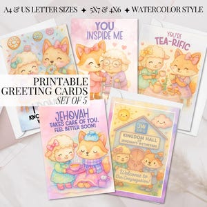 JW Printable Greeting Cards Set  Adorable Fox and Lamb Set 2