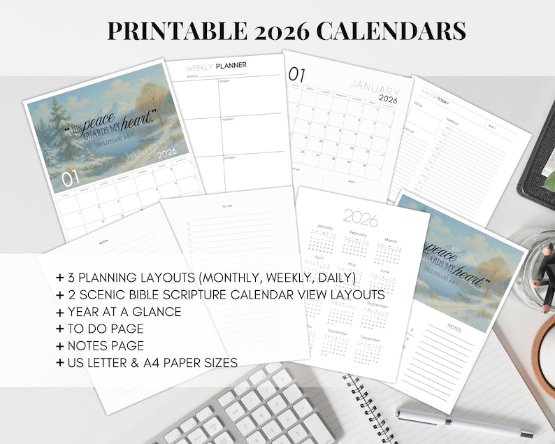 2026 Bible Scripture Calendar: Watercolor Christian Planner (digital ...