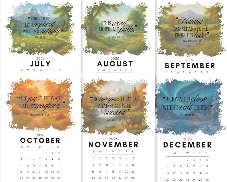 2026 Bible Scriptures Printable Calendar Cards JW Christian Supplies ...
