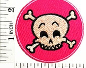 Pink Cross Bone Baby Skull Smile Day Of The Death Rockabilly Patch Jacket T-shirt Patch Sew Iron on Embroidered Sign Badge Costume