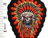 Indian Chief Feather Skull Ghost Skeleton Punk Rock Heavy Metal Tattoo Patch Patch Sew Iron on Embroidered Sign Badge Costume