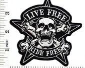 LIVE FREE RIDE Skull Ghost Bone Cross Biker Rider Punk Rock Patch Sew Iron on Embroidered Sign Badge Costume