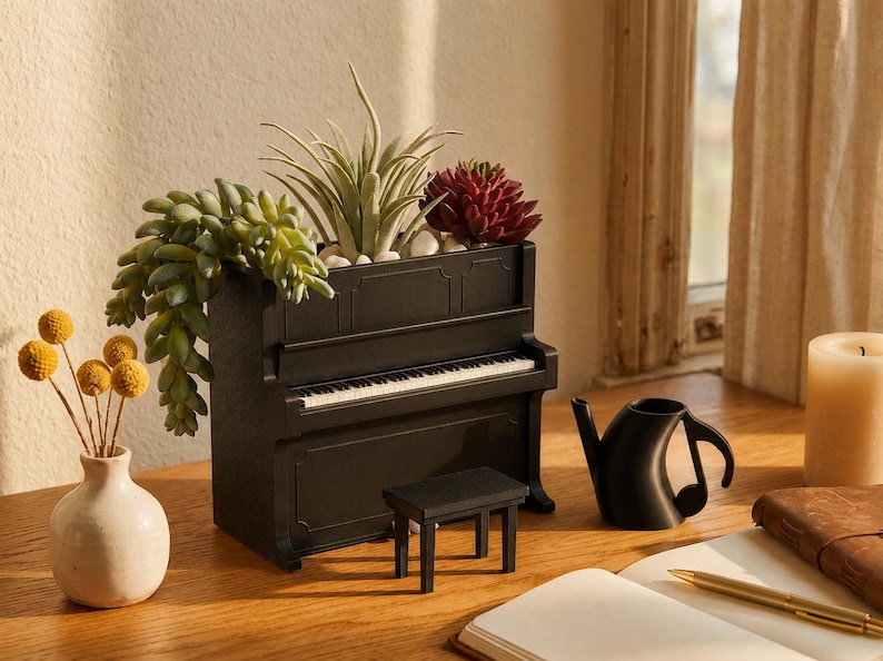 Piano Planter for Music Lovers, Cute Succulent Pot, Pianist Gift, Music Teacher Desk Decor, Mini Piano Planter image 3