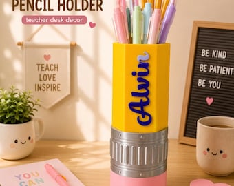 Gepersonaliseerde gigantische potloodhouder, potloodbeker aangepaste naam, leraar cadeau bureau-organizer, 3D-geprinte pennenhouder, terug naar school cadeau