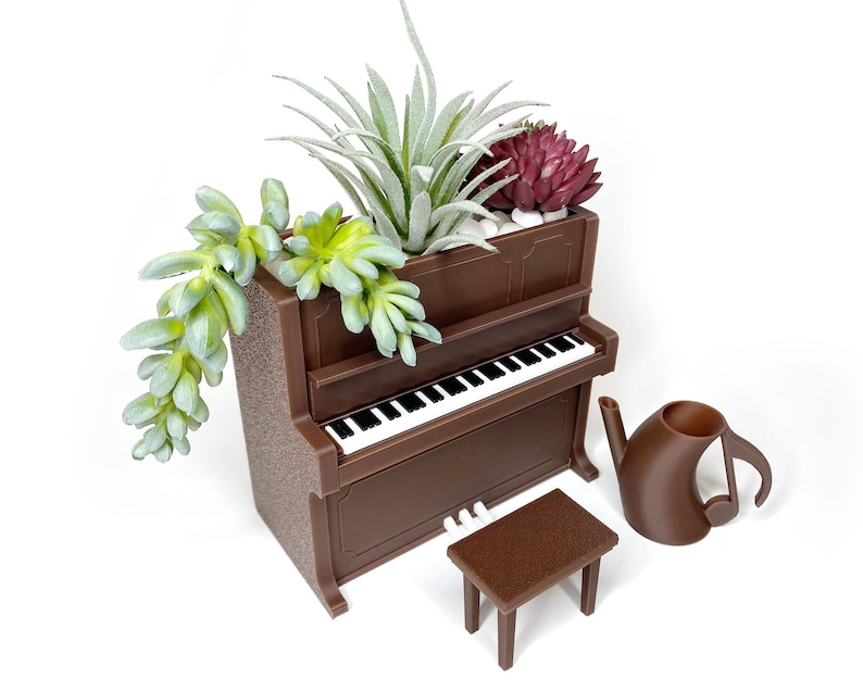 Piano Planter for Music Lovers, Cute Succulent Pot, Pianist Gift, Music Teacher Desk Decor, Mini Piano Planter Chocolate Brown