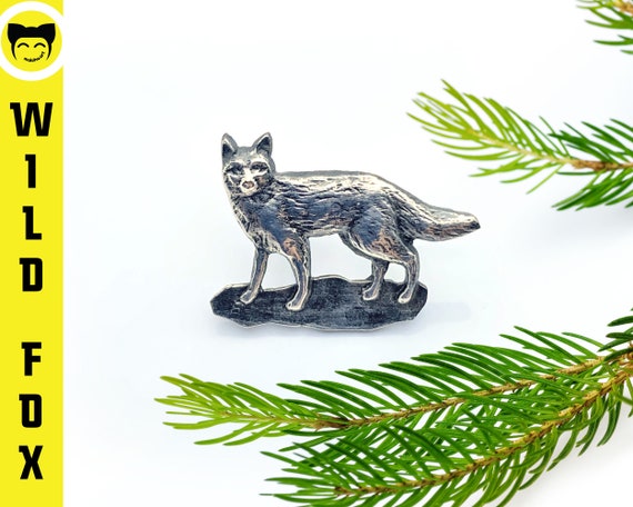 Fox Lapel Pin, Animal Trophy, Silver Fox Pin, Tie Pin for Men