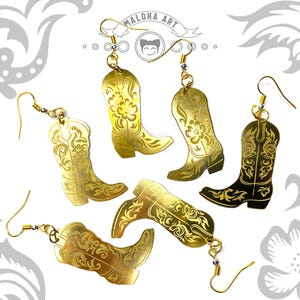 Cowboy Boot Brass Earrings | Western Statement Jewelry | Laser Cut Lightweight Dangle Earrings | Country Rodeo Gift for Her