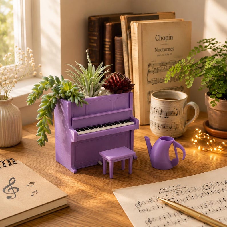 Piano Planter for Music Lovers, Cute Succulent Pot, Pianist Gift, Music Teacher Desk Decor, Mini Piano Planter image 20