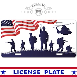 Número da placa do Exército dos EUA, placa de carro por sublimação, placa frontal para caminhão, presente do Dia do Veterano, bandeira americana, presente militar, acessório para veículo