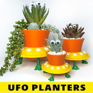 Maceta OVNI – Maceta para suculentas con forma de nave espacial extraterrestre impresa en 3D, decoración única y adorable de ciencia ficción, regalo geek para amantes de las plantas, sin drenaje, temática espacial