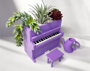 Maceta con forma de piano impresa en 3D: Maceta de escritorio para suculentas con cajón oculto.