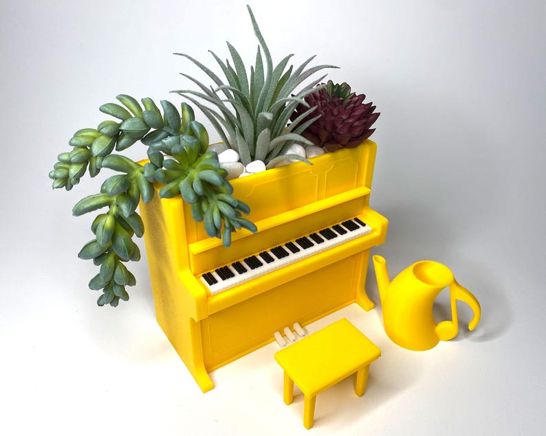 Piano Planter for Music Lovers, Cute Succulent Pot, Pianist Gift, Music Teacher Desk Decor, Mini Piano Planter Yellow
