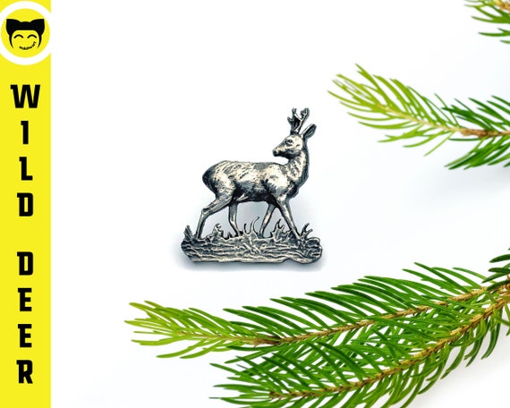 Deer Lapel Pin, Animal Trophy, Silver Deer, Tie Pin for Men