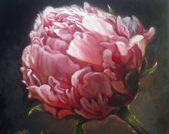 Original Small Floral Oil Painting, Emergence, by Judith Mroski-Gonzalez