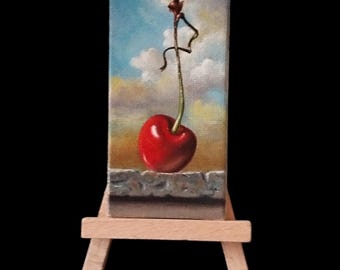 Original mini oil painting, Cherry Sky, 4" x 2", unframed, by George A. Gonzalez