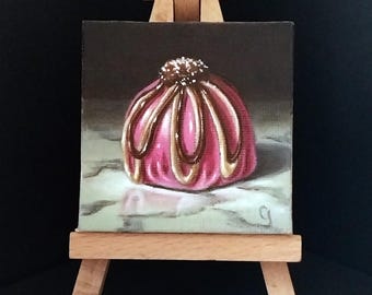 Pink Truffle, original miniature oil painting, 2.5" x 2.5", unframed, by George A. Gonzalez