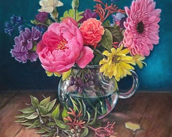 Bright Bouquet, 12" x 12" original oil painting by Judith Mroski-Gonzalez