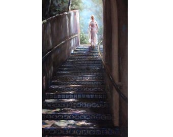 Original Oil Painting on Vertical Panel, Into The Light, by Judith Mroski-Gonzalez