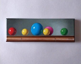 Original Still Life Painting Gumballs In A Row Unframed 3x9 Oil Canvas George A Gonzalez