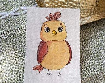 Tweet| Gouache ACEO Original | Whimsical Animal Painting |  Mini Art | Cottagecore Decor