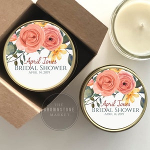 Personalized Bridal Shower Favors: Scented Soy Candle, Floral Design