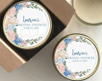 Bridal Shower Personalized Candle Favors |  Vintage Bridal Shower Decor | Bridal Party Gift | Elegant Pastel Floral - Set of 6 Candles