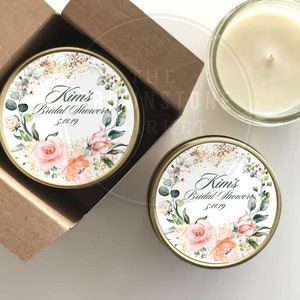 Floral Bridal Shower Favors: Personalized Soy Candle, Party Gift