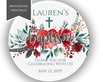 Baptism Stickers, Favor Label, Baby Dedication Stickers, Girl Baptism Labels, Christening Favor Tag, Baptism Labels, God Bless, Green Red