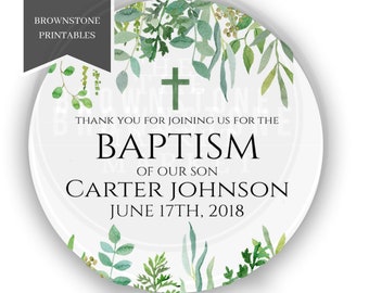 Baptism Stickers, Favor Label, Baby Dedication Stickers, Girl Baptism Labels, Christening Favor Tag, Baptism Labels, God Bless, Greenery