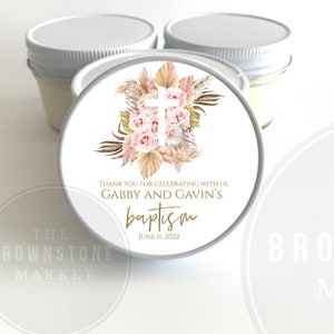 Baptism Favors - Baptism Candle - Pampas Floral Baptism  - Personalized Favors - Christening Favor-