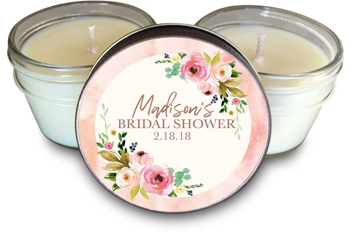Personalized Bridal Shower Candle Favors: Plant-based Soy Wax, Floral ...