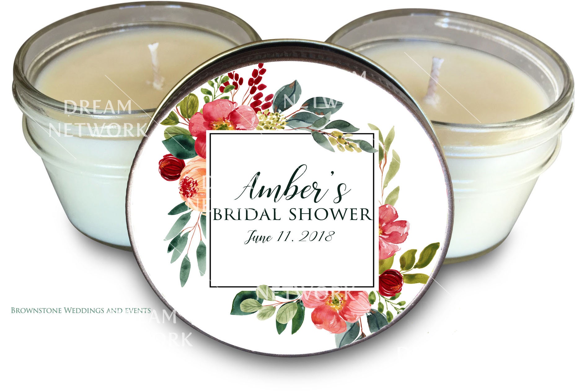 Personalized Bridal Shower Candle Favors: Floral Design, Soy Wax, 4oz ...