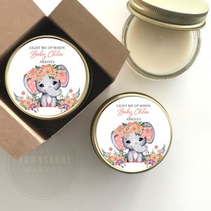 Elephant Baby Shower Favor Candle - Light me up when baby arrives  - Baby Elephant Favor - Safari Baby Shower - Favors