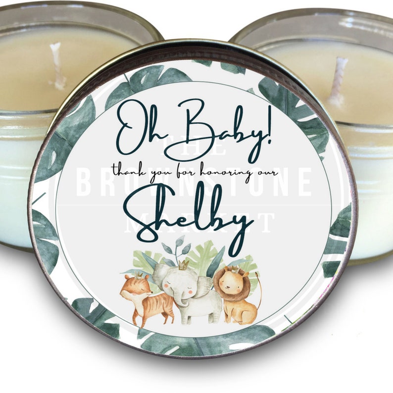 Set of 6 Candles Personalized Gift - Baby Shower Favors Personalized Baby Shower Candle Favors Baby Shower Decor Safari Theme