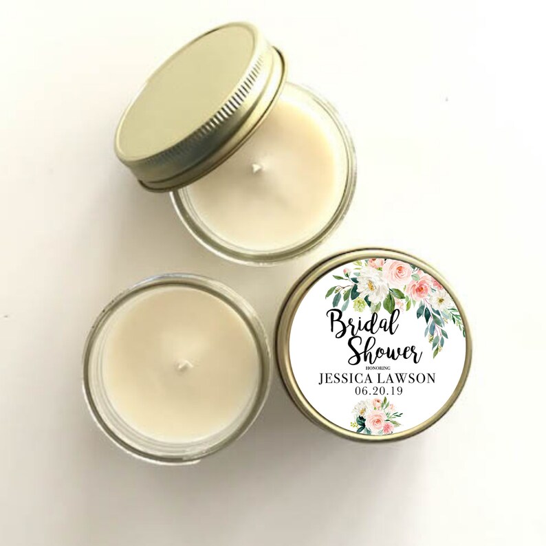 Bridal Shower Personalized Candle Favors Blush Floral Bridal Etsy