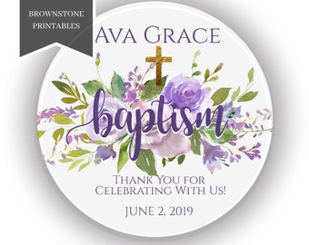 Baptism Stickers, Favor Label, Baby Dedication Stickers, Girl Baptism Labels, Christening Favor Tag, Baptism Labels, God Bless, Purple