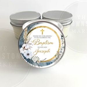 Baptism Favors Soy Candle - Boho Blue Moon Baby Dedication | Party Favor | Minimalist- Set of 6 Candles