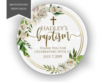 Baptism Greenery Stickers Greenery and Gold - Baptism Favor Labels | Gold Cross First Communion |  Christening God bless | Baby Dedications
