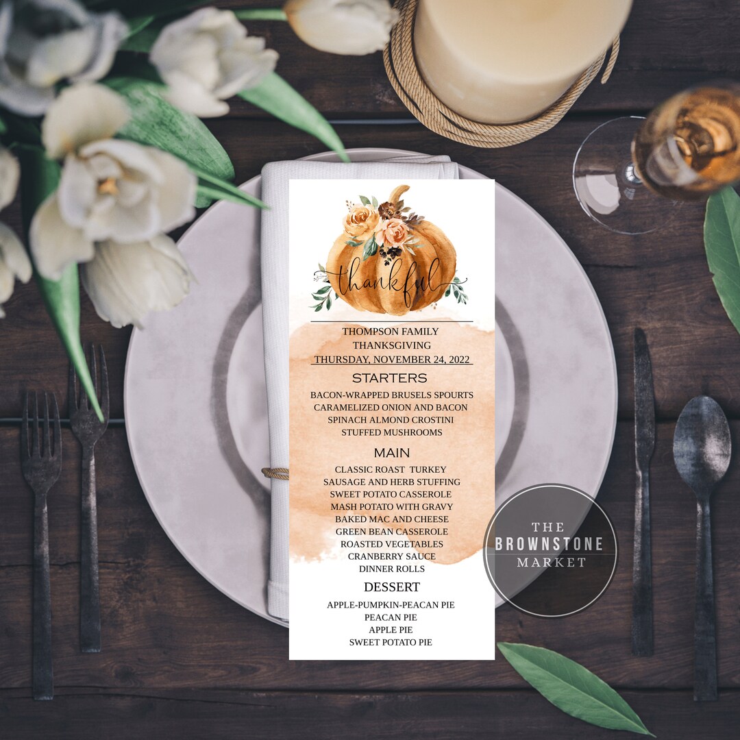 Thanksgiving Menu Editable Templates Fall Printable, Editable Menu ...
