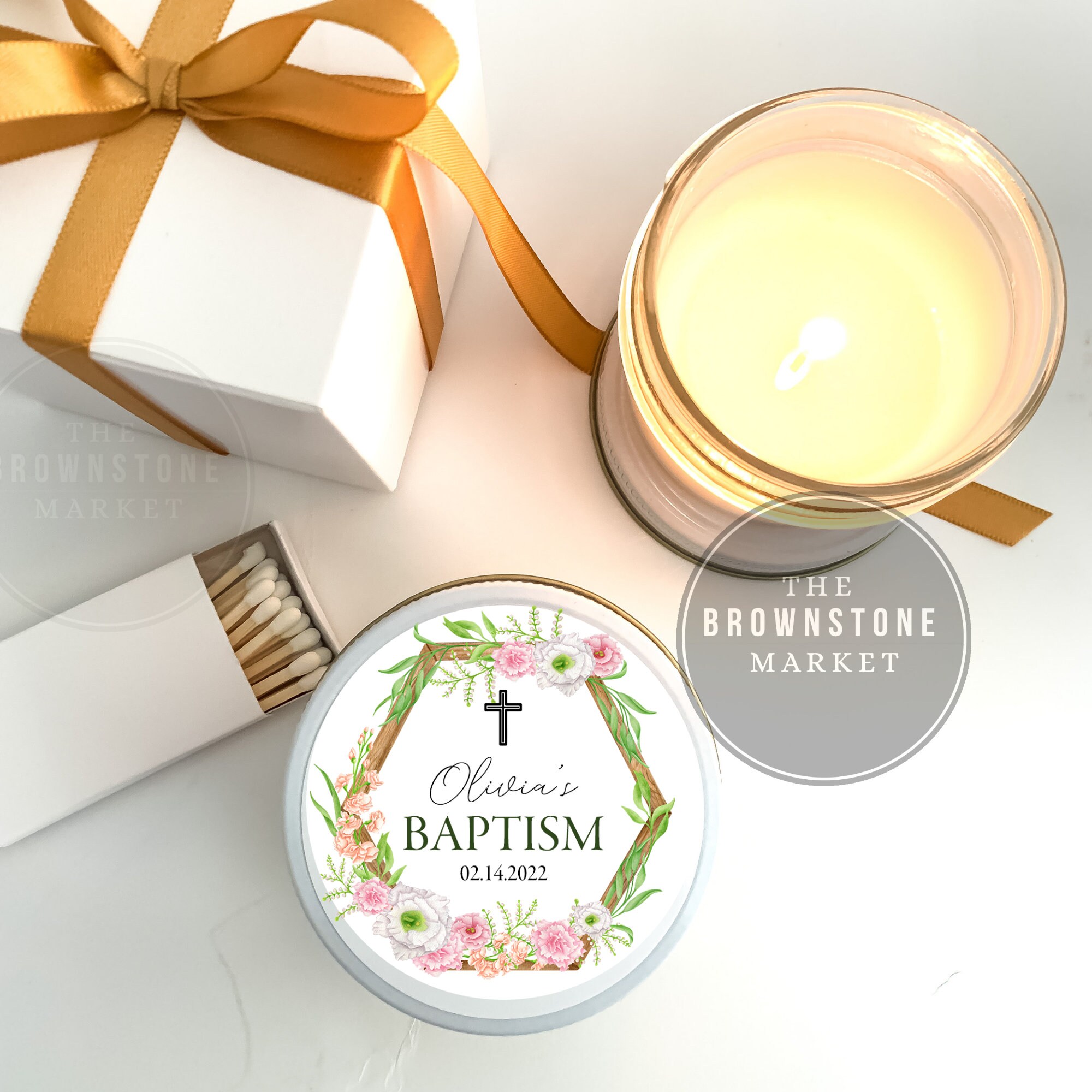 Personalized Baptism Candle: Floral Frame Christening Party Favor - Etsy