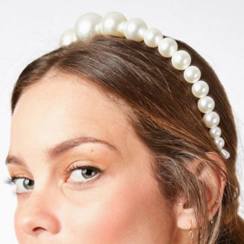 Pearl headband White Pearl Headband Pearl Crown Bridal Headband Bridal Shower, Pearl Wedding Headband