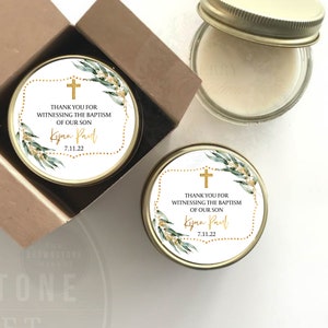 Baptism Favors - Eucalyptus Greenery Baptism Candle | Baptism Decor | Personalized Favors | Christening Favor-