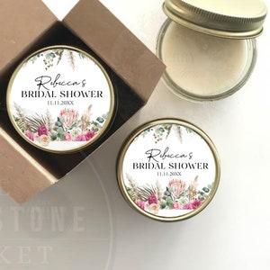 Bohemian Floral Bridal Shower Favor Candle: Personalized Thank You Gift