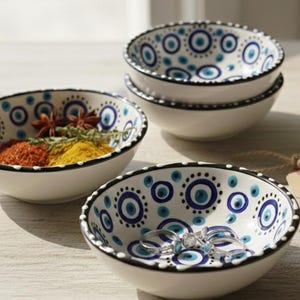 Handmade Evil Eye Ceramic Bowls in Bulk | Turkish Nazar Wedding Favor, Ring Dish Gift