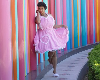 Grembiule rosa caldo gingham shabby chic