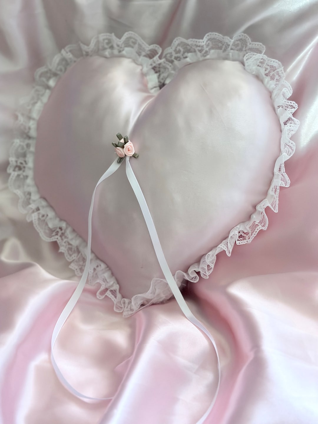 Satin Baby Pink Lace Heart Pillow Etsy