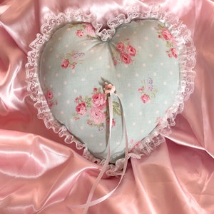 Baby blue floral shabby chic heart pillow