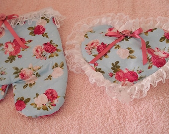 Heart shaped Lolita lace Pot holder and oven mitts