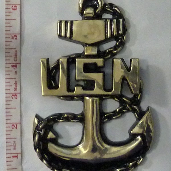 USN Navy Military SOLID BRASS metal Anchor Emblem Insignia 6 1/4" tall x 4" wide x 1/2" thick E7